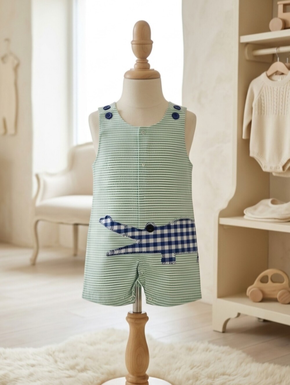 Lil Cactus Turquoise & White Striped Alligator Jon Jon – Size 12-18M